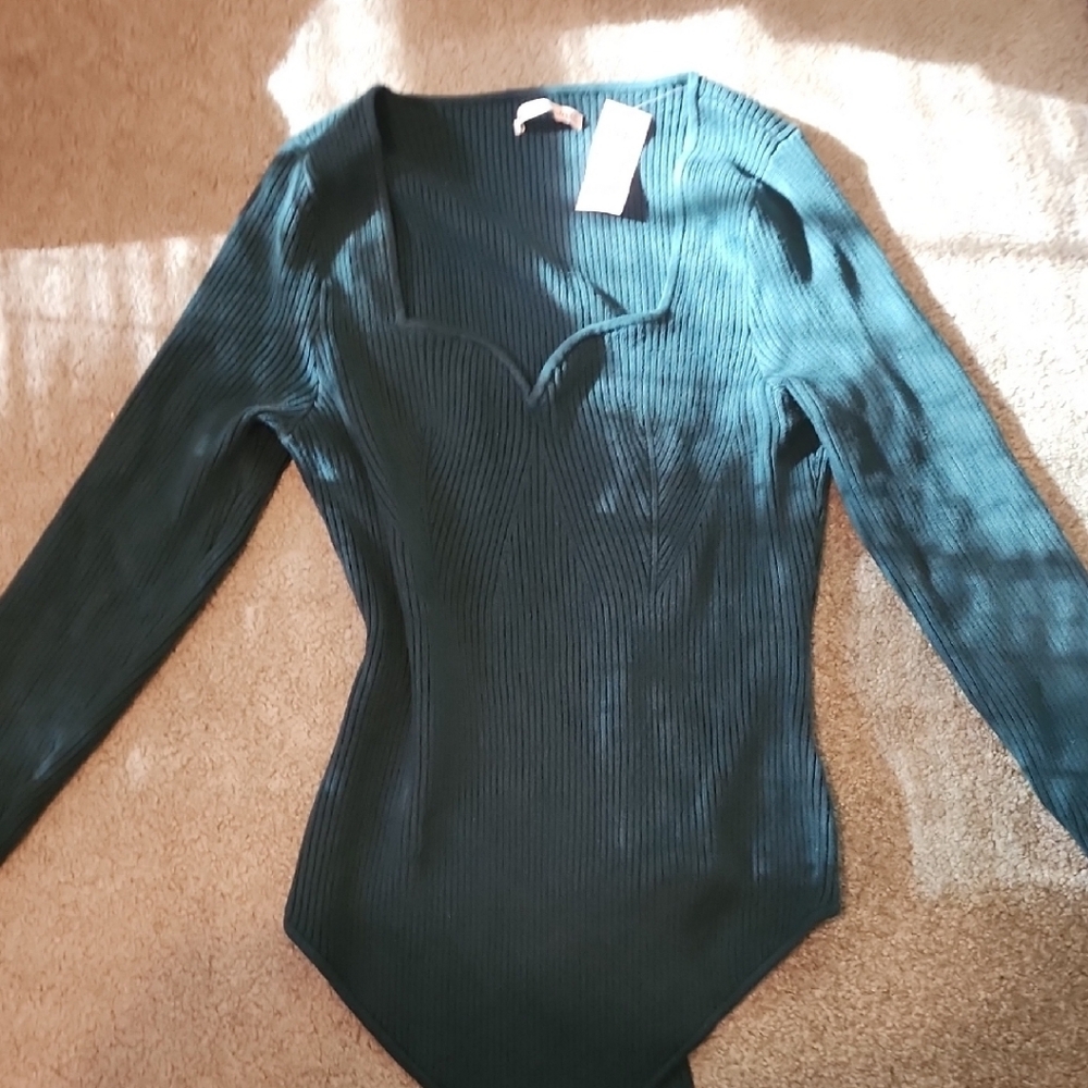 Elegant Green Long Sleeve Sweater Bodysuit